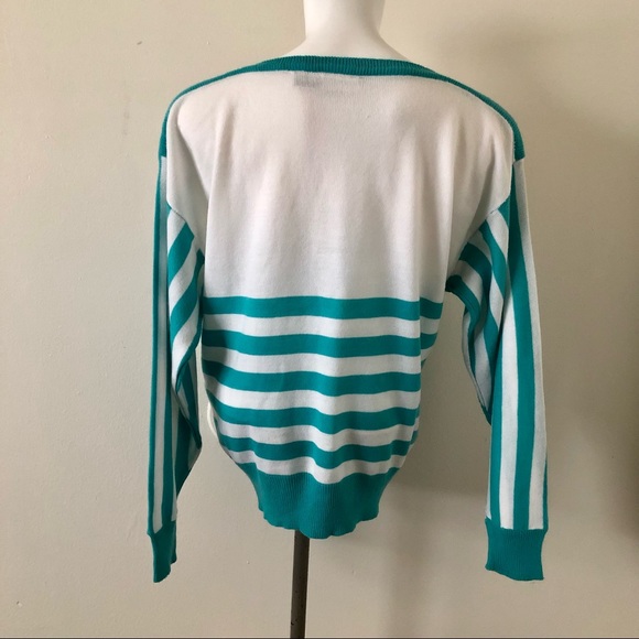 Vintage 80s Striped Nautical Sweater With Appliqué Sail Boat Size Large - Picture 5 of 6